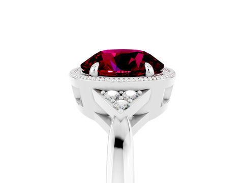 White gold Round Cut Garnet Halo Ring with Tapered Band and Four-Prong Setting_5