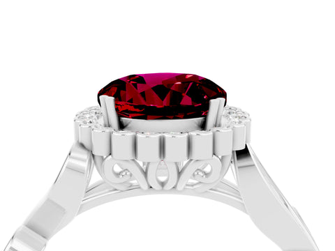 White gold Round Cut Garnet Halo Ring with Vintage Split Shank and Four-Prong Setting_36