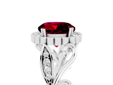 White gold Round Cut Garnet Halo Ring with Vintage Split Shank and Four-Prong Setting_37
