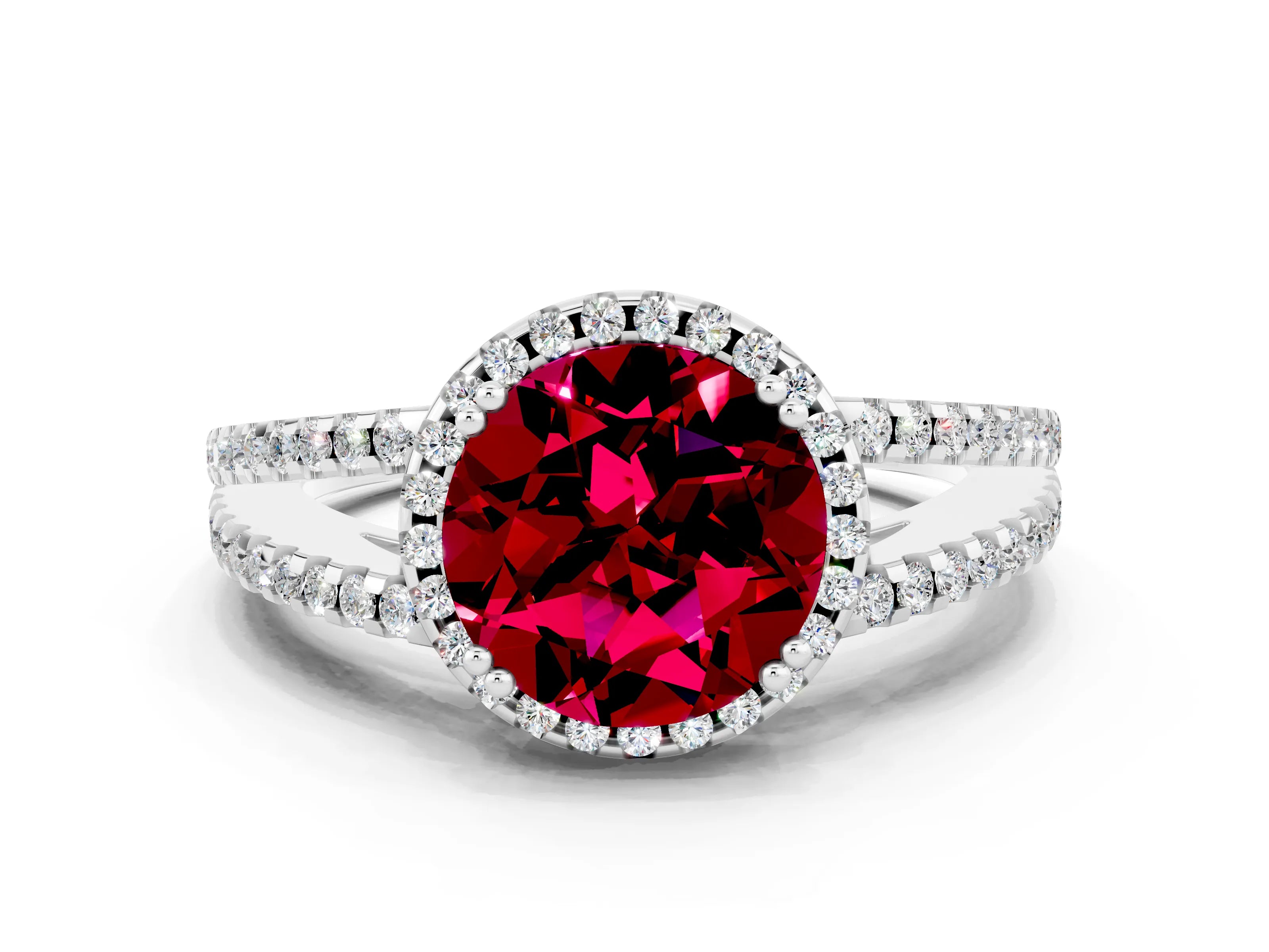 White gold Round Cut Garnet Halo Split Shank Engagement Ring_12
