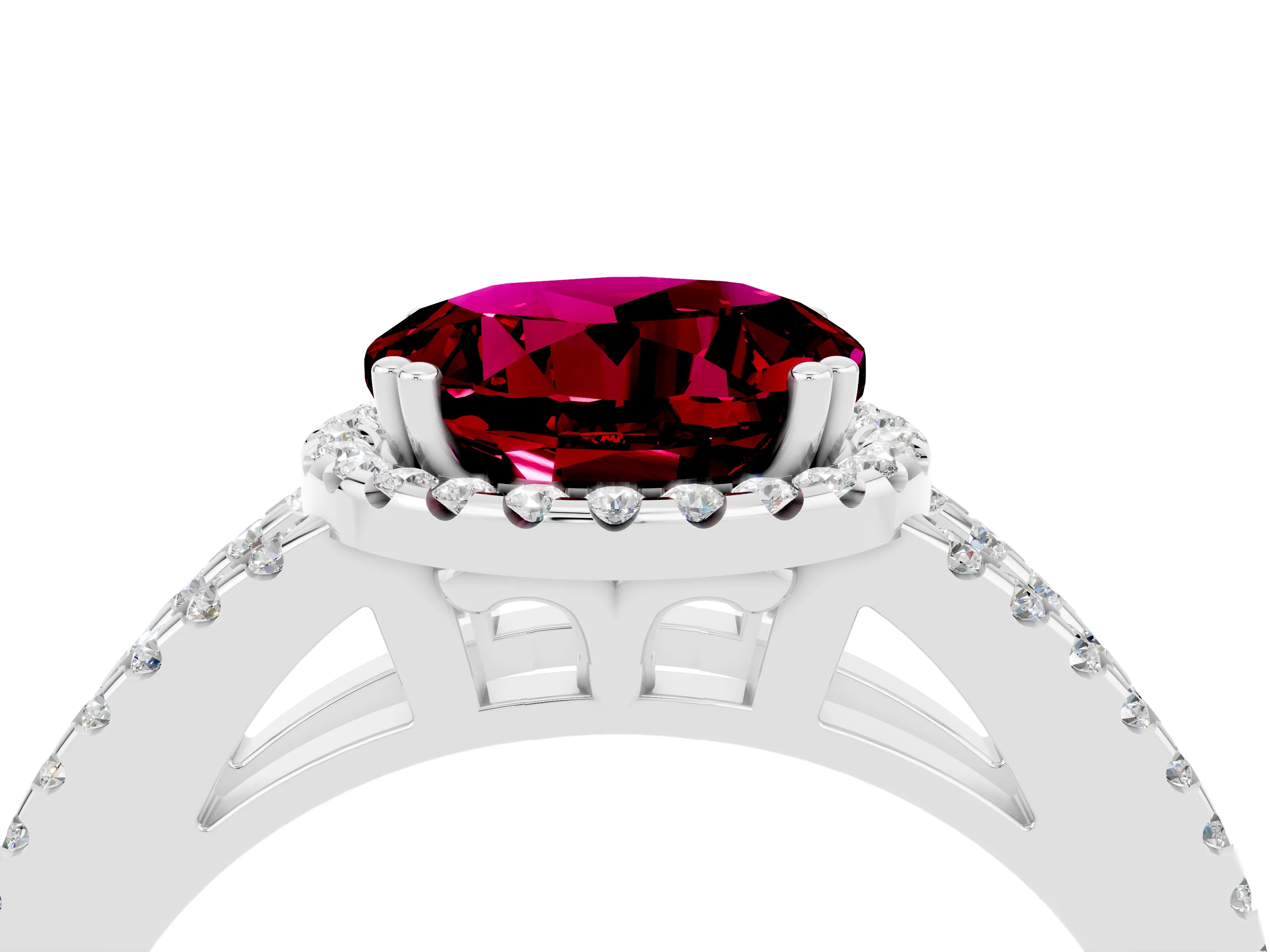 White gold Round Cut Garnet Halo Split Shank Engagement Ring_16