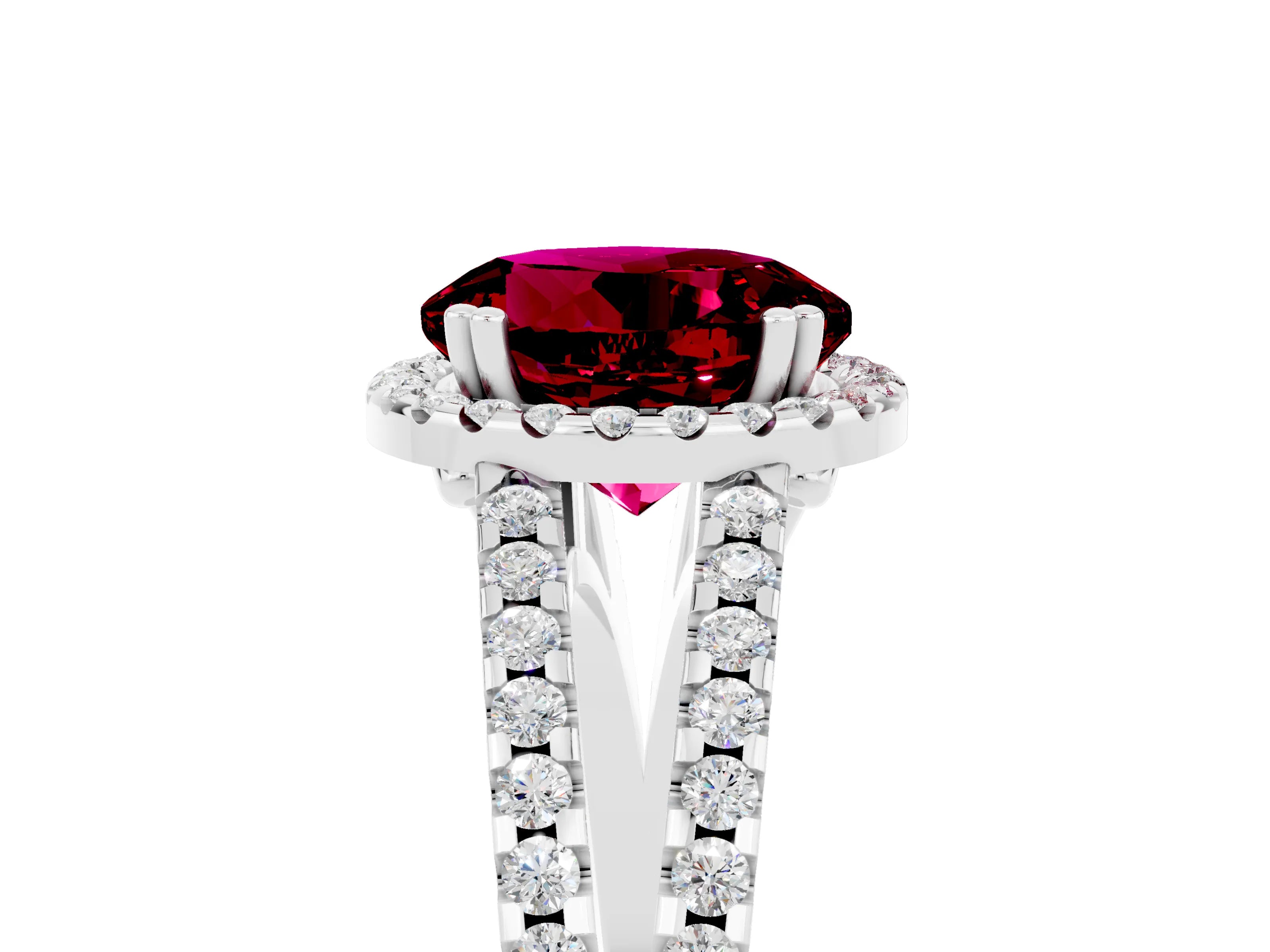 White gold Round Cut Garnet Halo Split Shank Engagement Ring_17