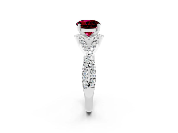Platinum Round Cut Garnet  Halo Twist Band Solitaire Prong Setting Ring