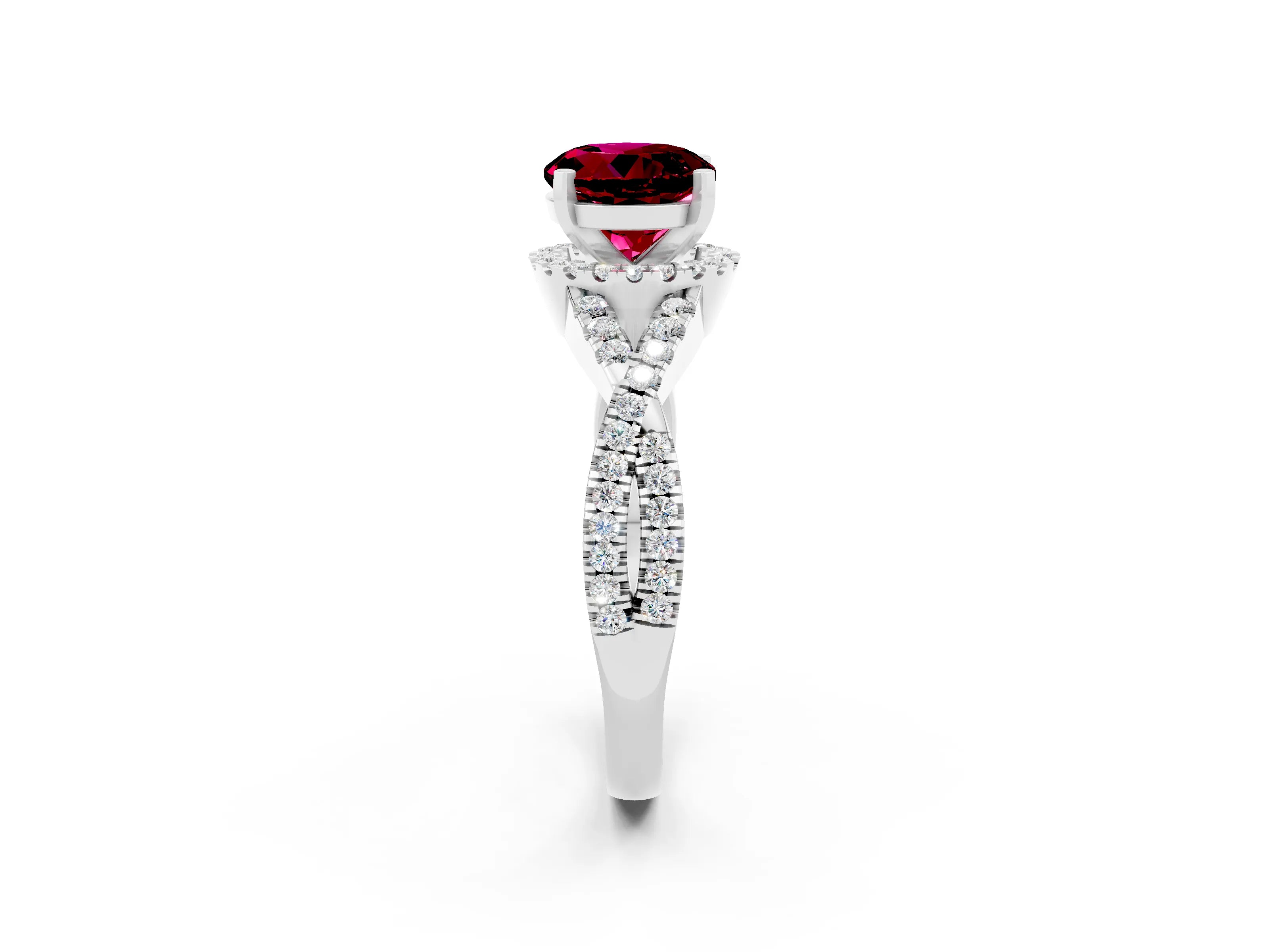 White gold Round Cut Garnet Halo Twist Band Solitaire Prong Setting Ring_2
