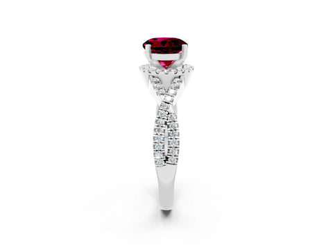 White gold Round Cut Garnet Halo Twist Band Solitaire Prong Setting Ring_2