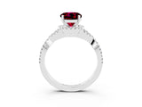 White gold Round Cut Garnet Halo Twist Band Solitaire Prong Setting Ring_3