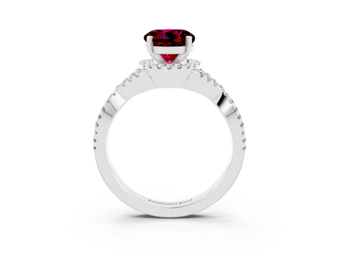 White gold Round Cut Garnet Halo Twist Band Solitaire Prong Setting Ring_3
