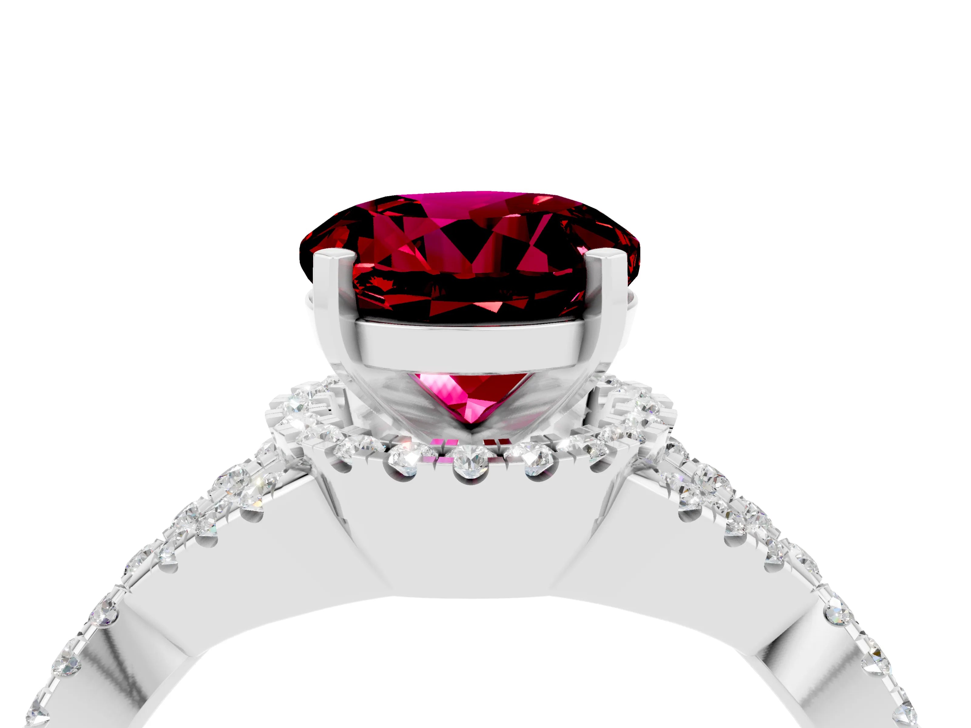 White gold Round Cut Garnet Halo Twist Band Solitaire Prong Setting Ring_4