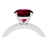 White gold Round Cut Garnet Milgrain Pavé Engagement Ring with Four-Prong Setting_4
