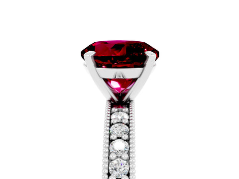 White gold Round Cut Garnet Milgrain Pavé Engagement Ring with Four-Prong Setting_5