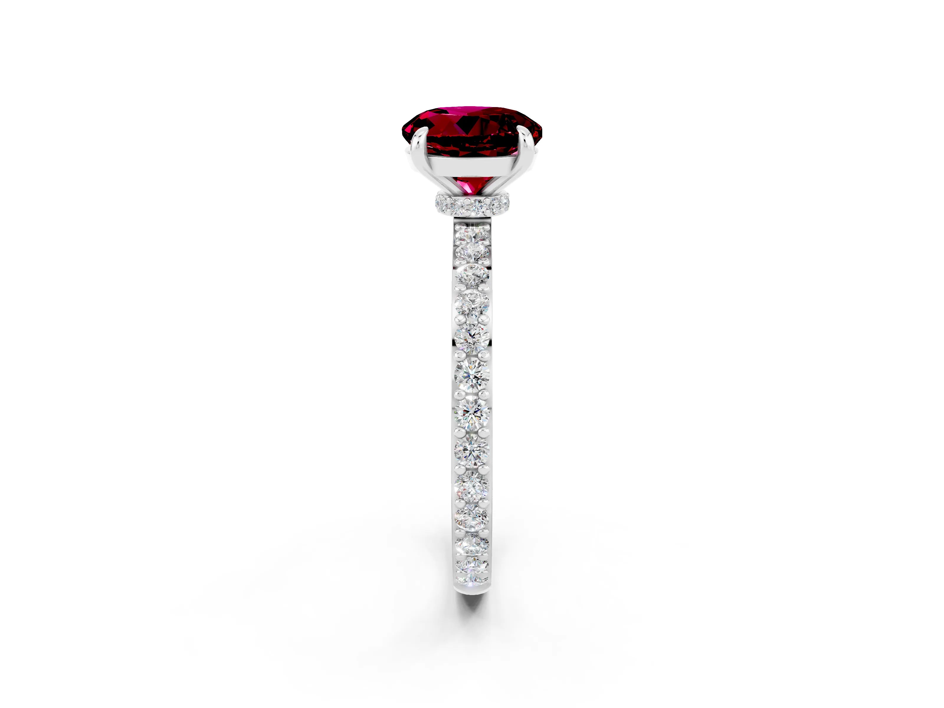 White gold Round Cut Garnet Pavé Engagement Ring with Round  Accents and Prong Setting_14