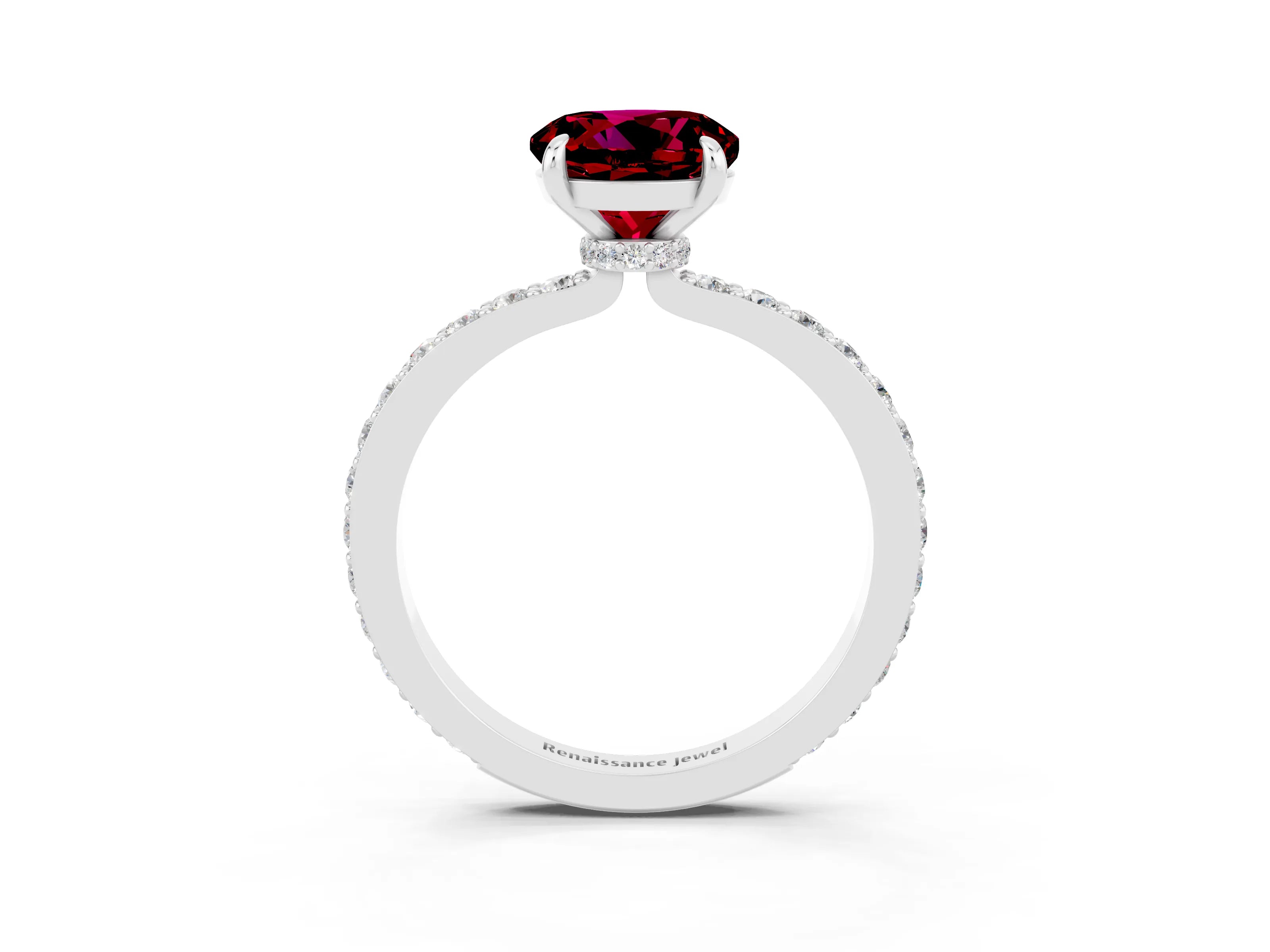 White gold Round Cut Garnet Pavé Engagement Ring with Round  Accents and Prong Setting_15