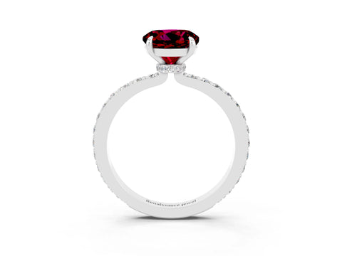 White gold Round Cut Garnet Pavé Engagement Ring with Round  Accents and Prong Setting_15