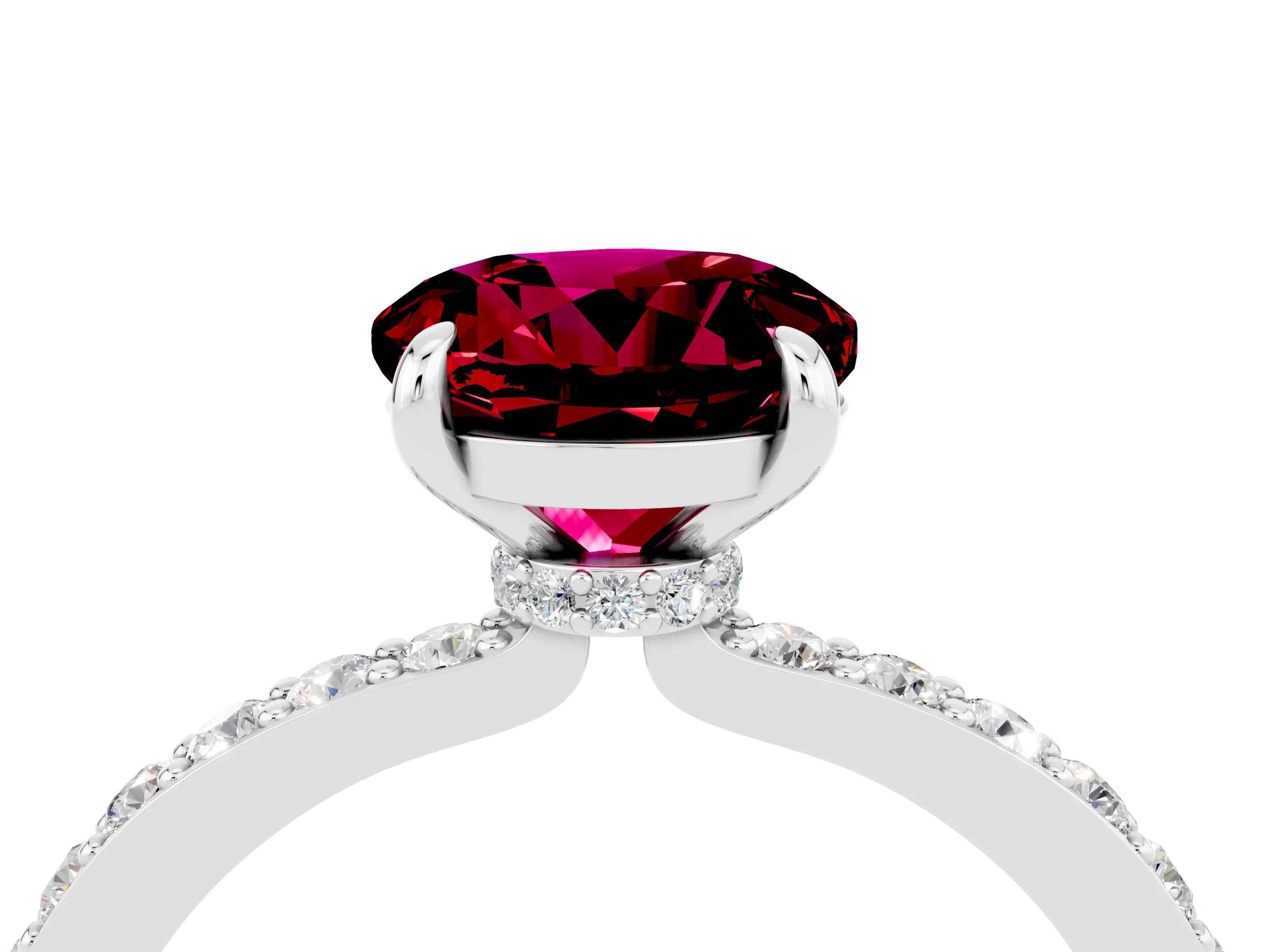 White gold Round Cut Garnet Pavé Engagement Ring with Round  Accents and Prong Setting_16