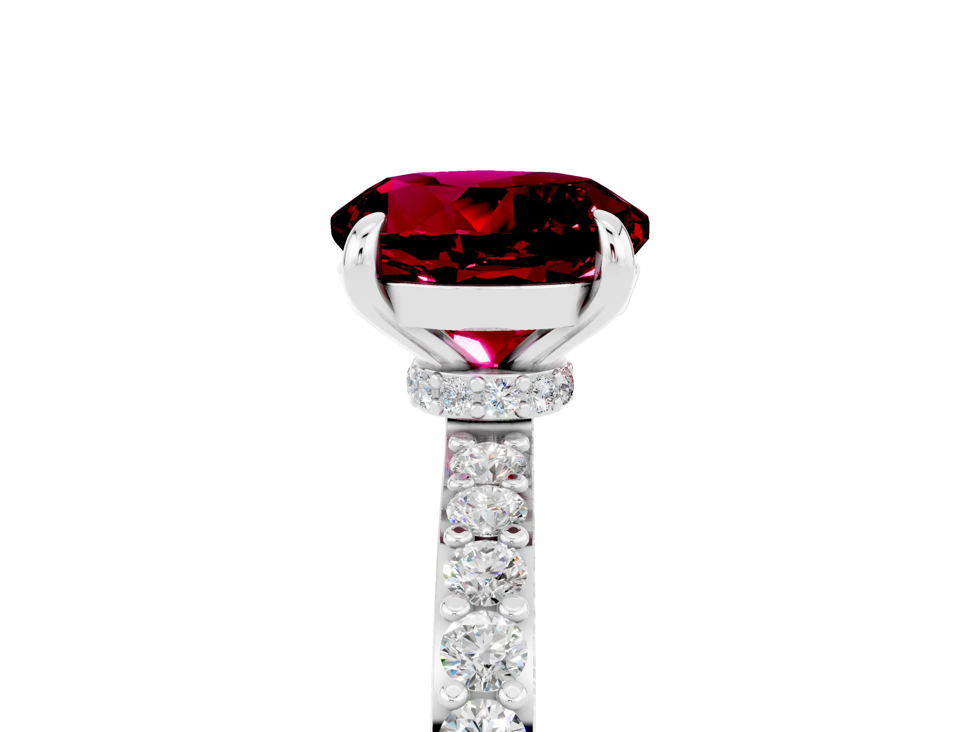 White gold Round Cut Garnet Pavé Engagement Ring with Round  Accents and Prong Setting_17