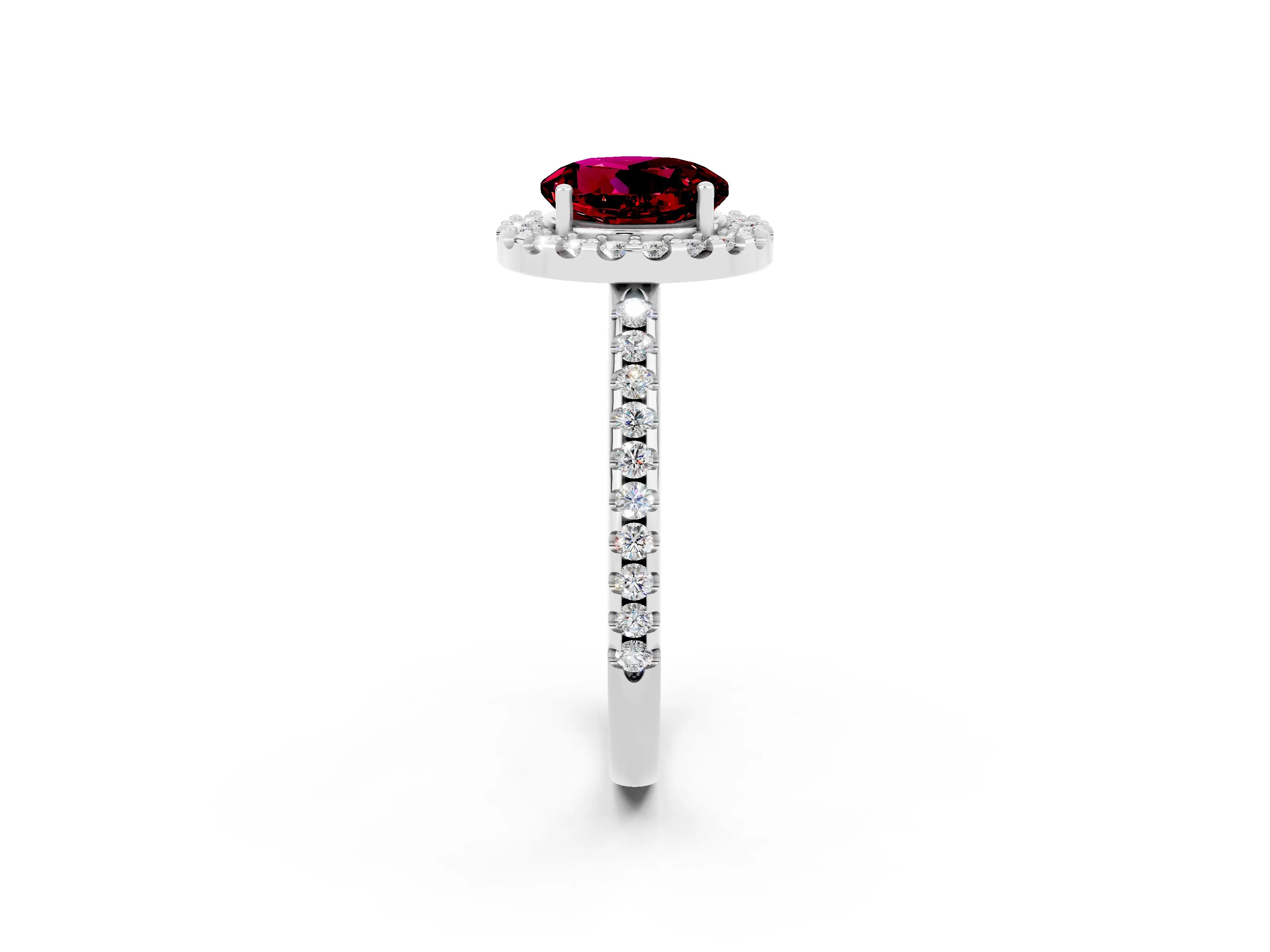 White gold Round Cut Garnet Pavé Halo Ring with Four-Prong Setting_14