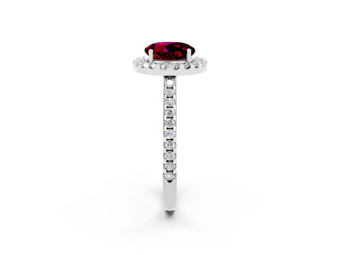 White gold Round Cut Garnet Pavé Halo Ring with Four-Prong Setting_14