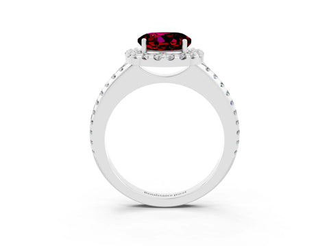 White gold Round Cut Garnet Pavé Halo Ring with Four-Prong Setting_15
