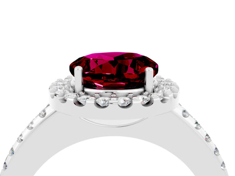 White gold Round Cut Garnet Pavé Halo Ring with Four-Prong Setting_16