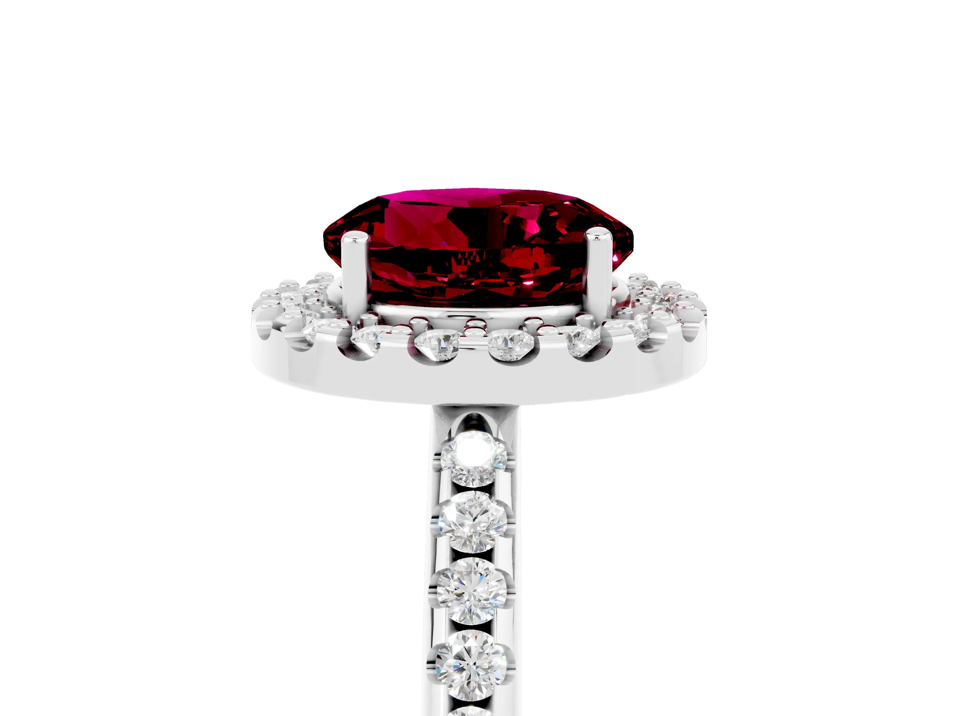 White gold Round Cut Garnet Pavé Halo Ring with Four-Prong Setting_17