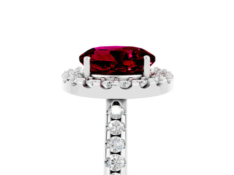 White gold Round Cut Garnet Pavé Halo Ring with Four-Prong Setting_17