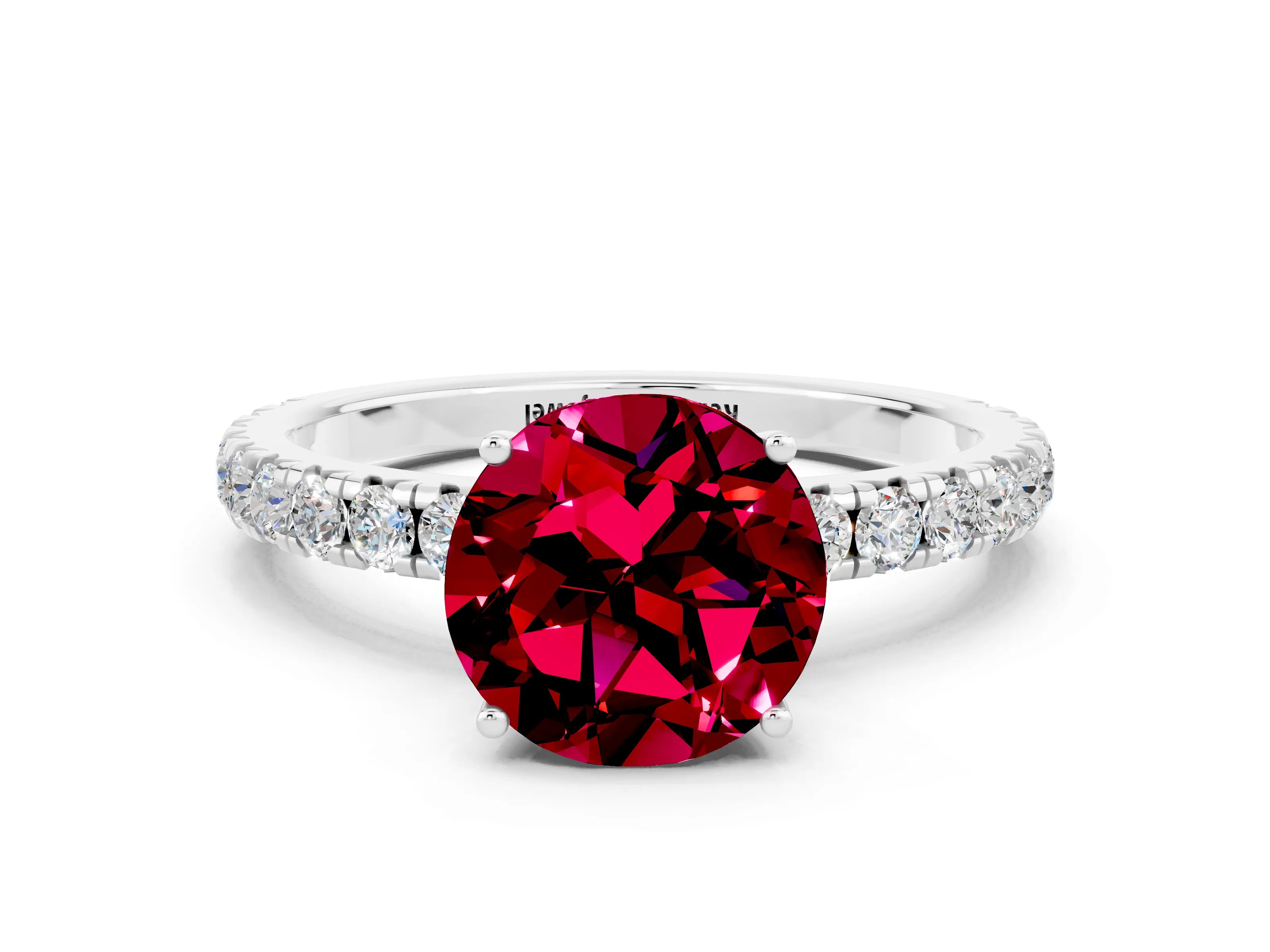 White gold Round Cut Garnet Pavé Solitaire Engagement Ring with Four-Prong Setting_12