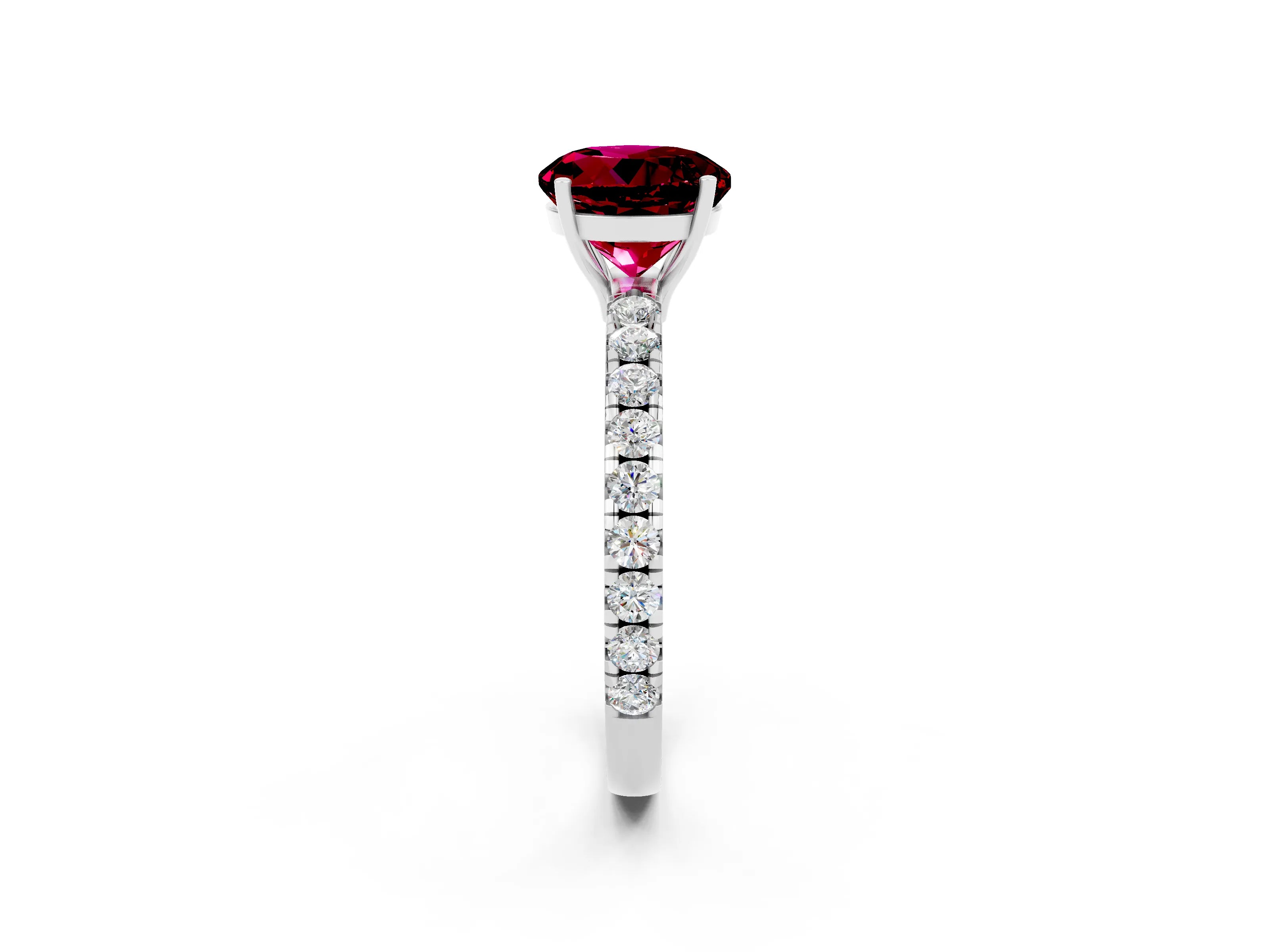 White gold Round Cut Garnet Pavé Solitaire Engagement Ring with Four-Prong Setting_14