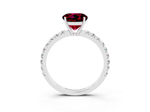 White gold Round Cut Garnet Pavé Solitaire Engagement Ring with Four-Prong Setting_15