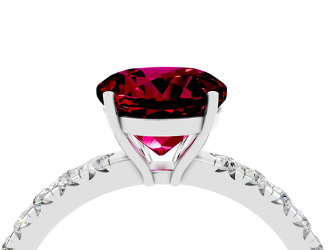 White gold Round Cut Garnet Pavé Solitaire Engagement Ring with Four-Prong Setting_16
