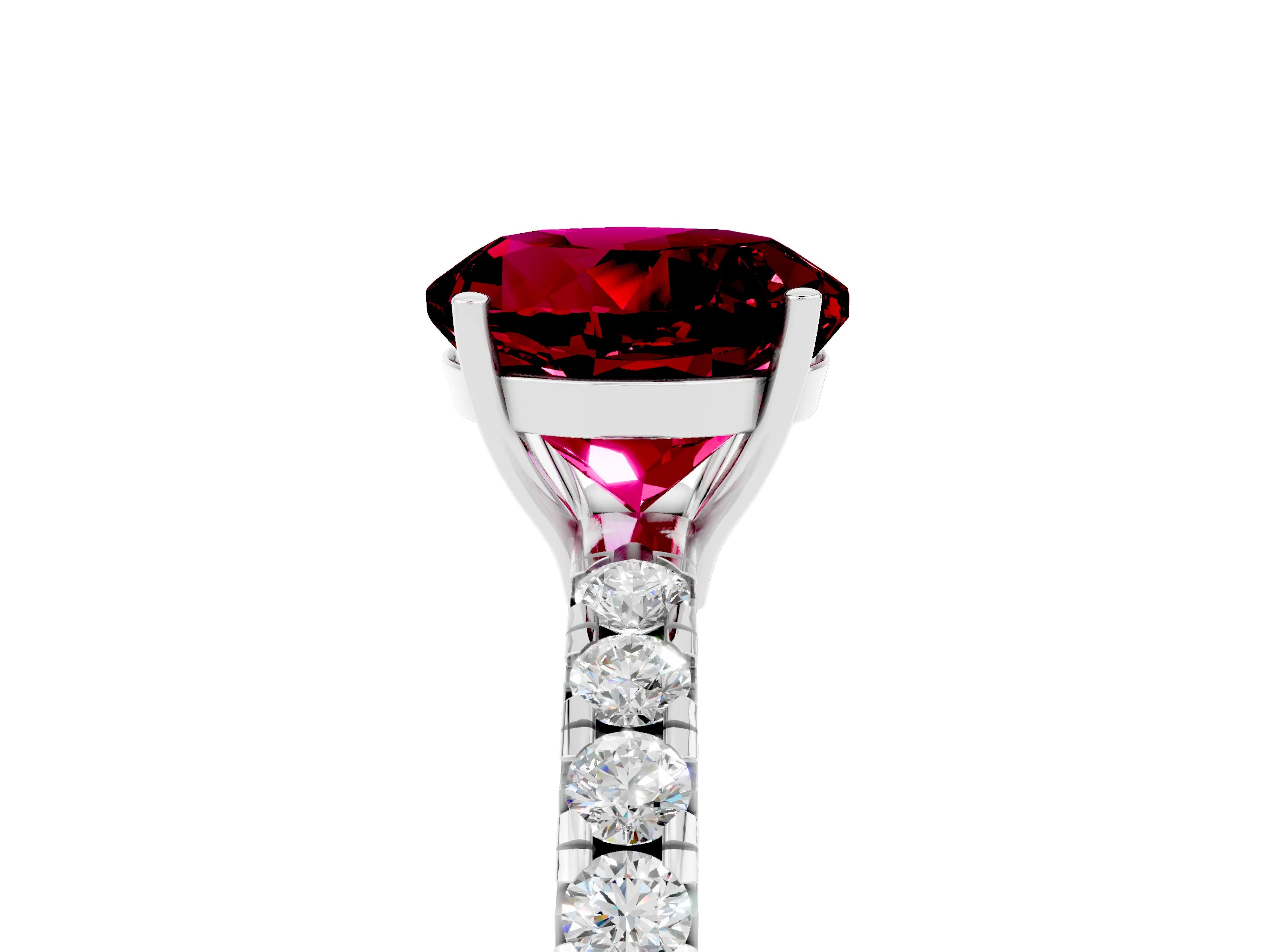 White gold Round Cut Garnet Pavé Solitaire Engagement Ring with Four-Prong Setting_17