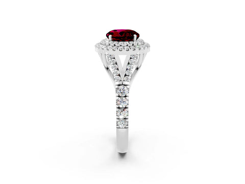White gold Round Cut Garnet Pavé Split Shank Double Halo Engagement Ring_2