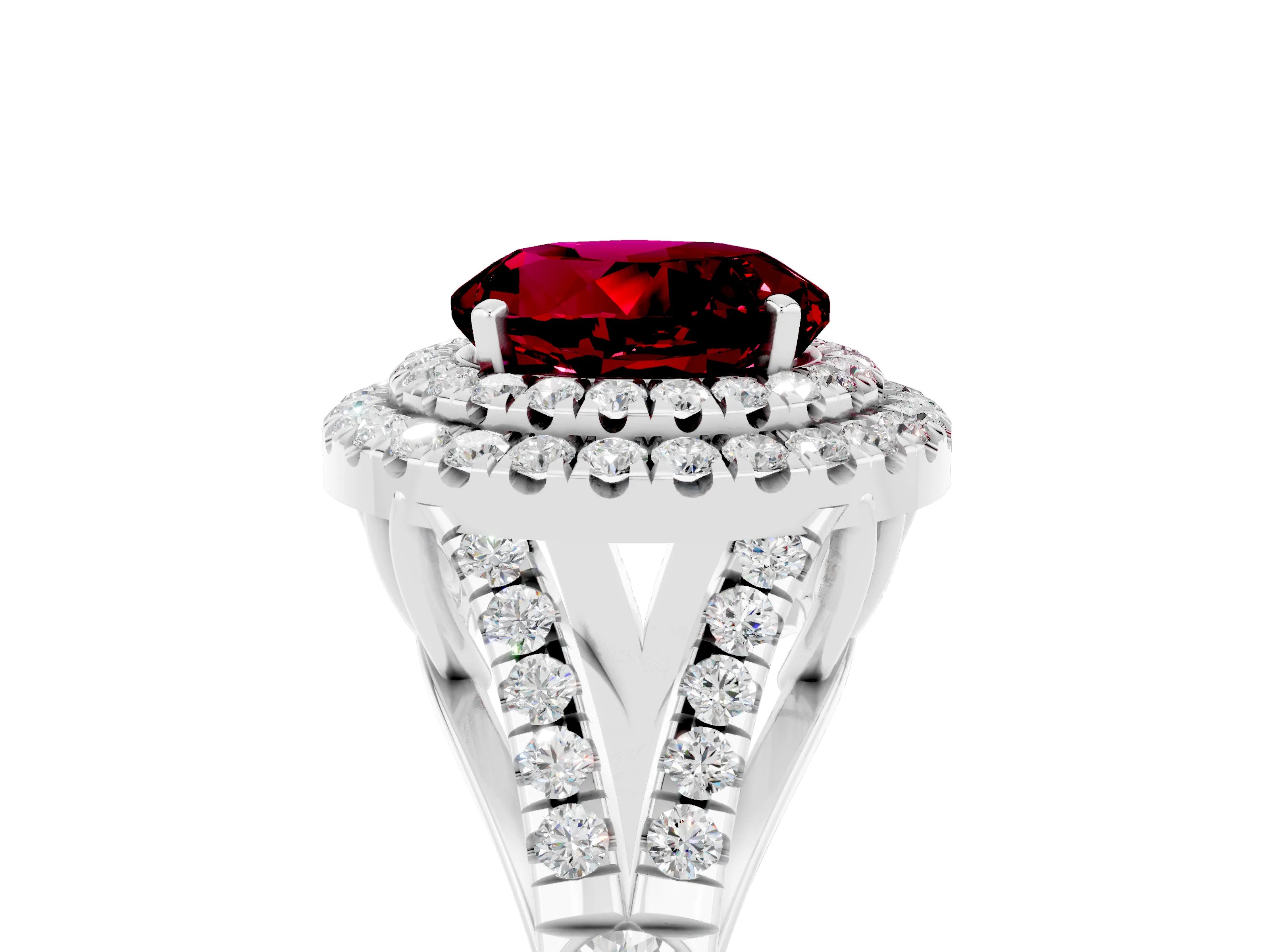 White gold Round Cut Garnet Pavé Split Shank Double Halo Engagement Ring_5