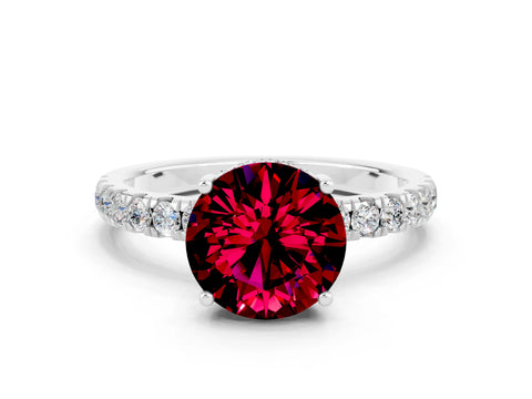 White gold Round Cut Garnet Pave Band Solitaire Ring with Four-Prong Setting_48