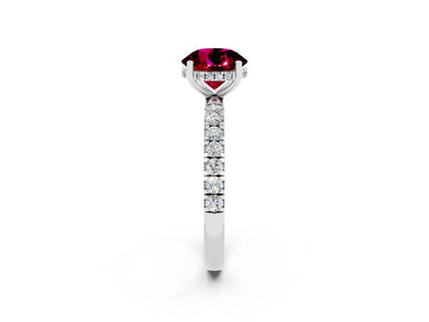 White gold Round Cut Garnet Pave Band Solitaire Ring with Four-Prong Setting_50