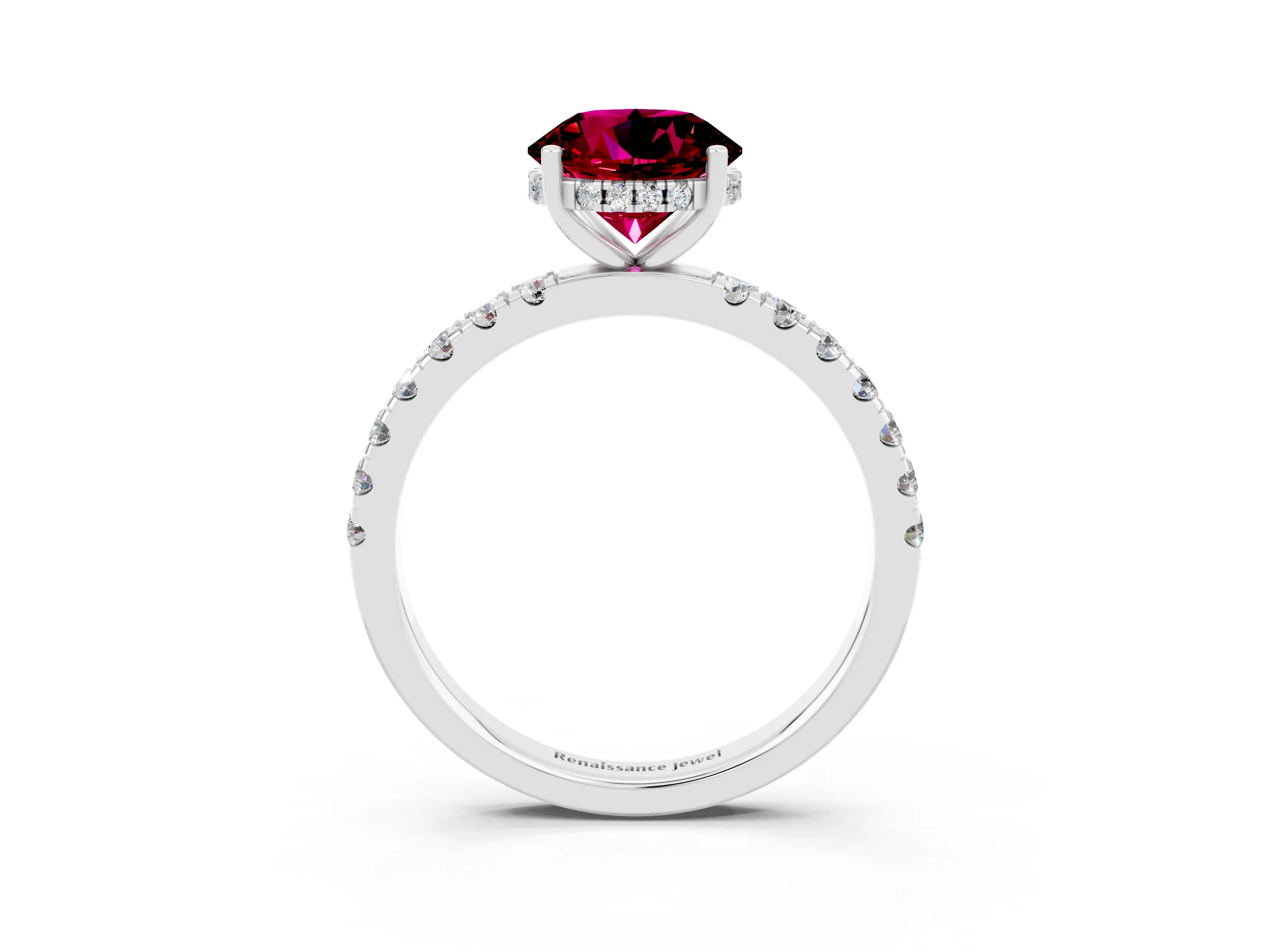 White gold Round Cut Garnet Pave Band Solitaire Ring with Four-Prong Setting_51