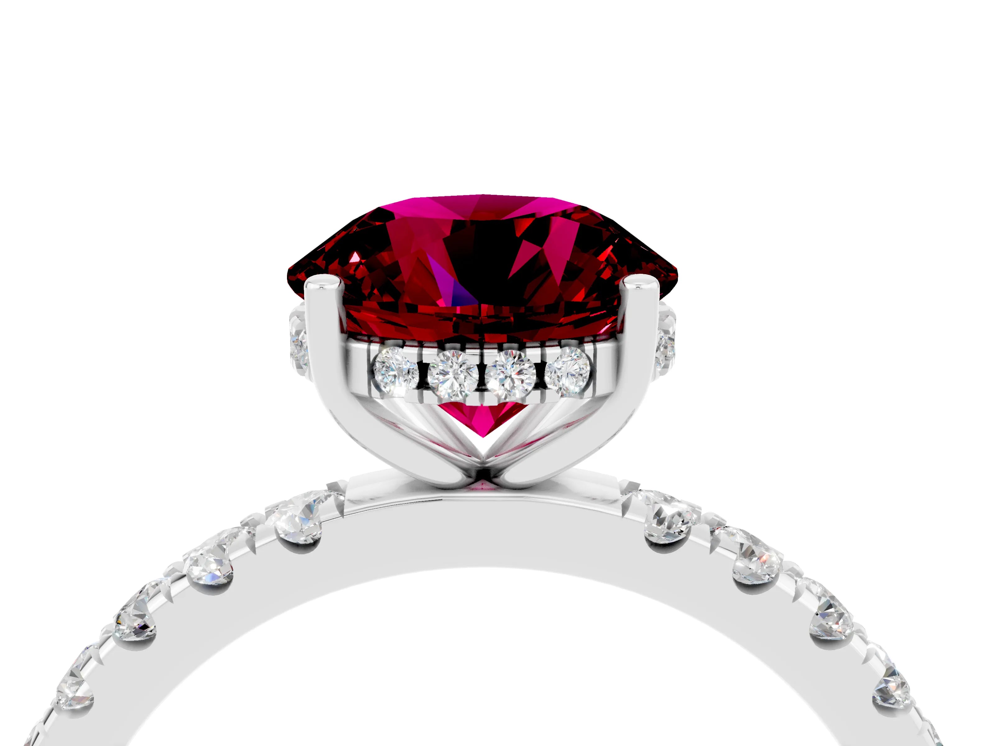 White gold Round Cut Garnet Pave Band Solitaire Ring with Four-Prong Setting_52