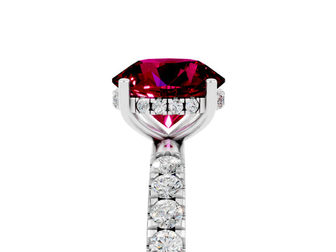 White gold Round Cut Garnet Pave Band Solitaire Ring with Four-Prong Setting_53