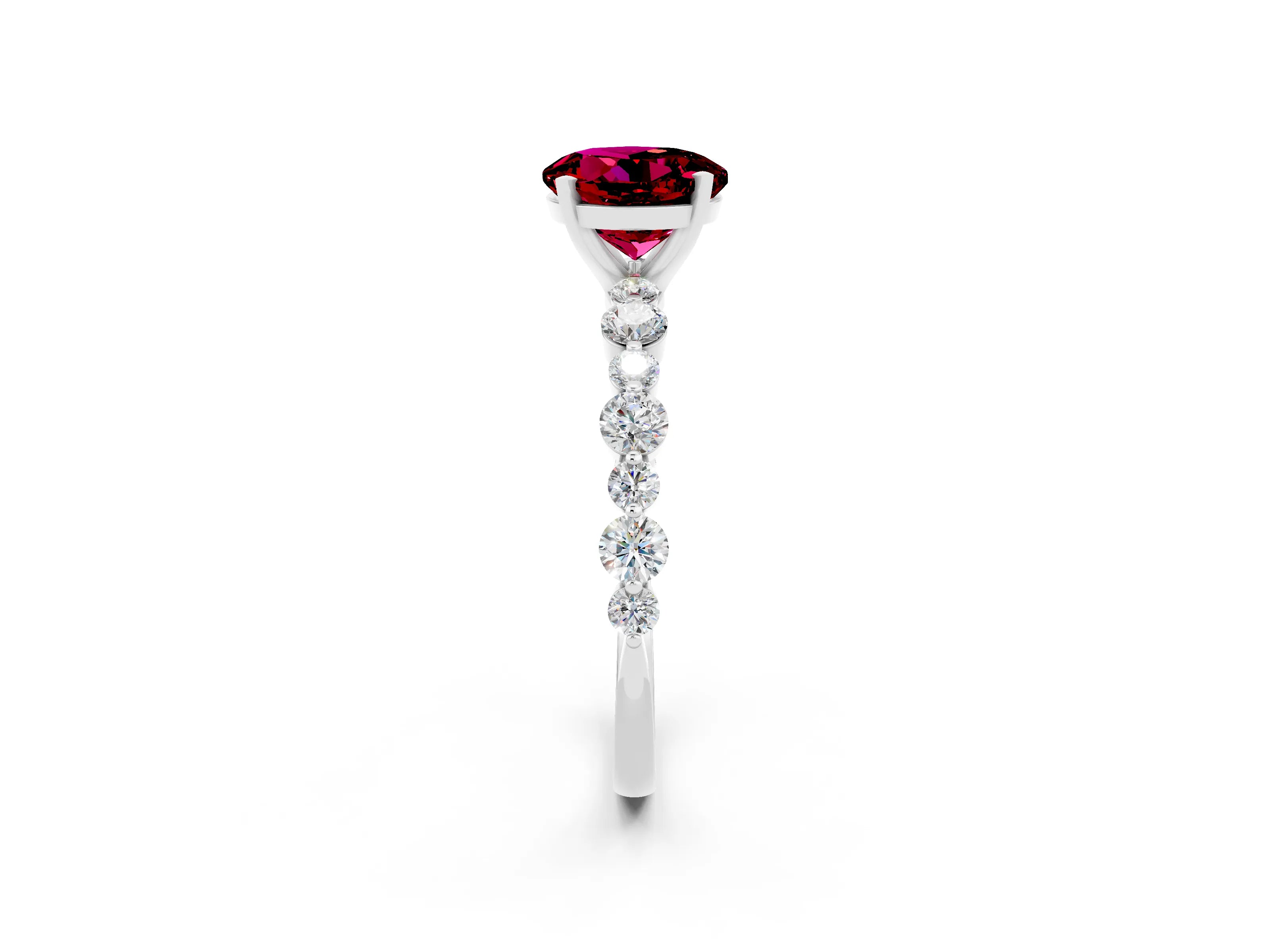 White gold Round Cut Garnet Prong Set Engagement Ring with Pavé Band_2