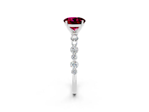 White gold Round Cut Garnet Prong Set Engagement Ring with Pavé Band_2