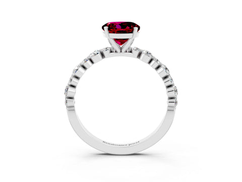 White gold Round Cut Garnet Prong Set Engagement Ring with Pavé Band_3