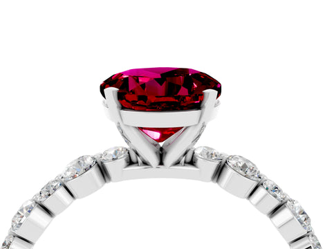 White gold Round Cut Garnet Prong Set Engagement Ring with Pavé Band_4