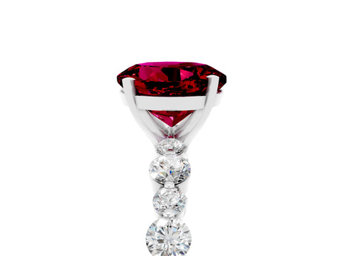 White gold Round Cut Garnet Prong Set Engagement Ring with Pavé Band_5