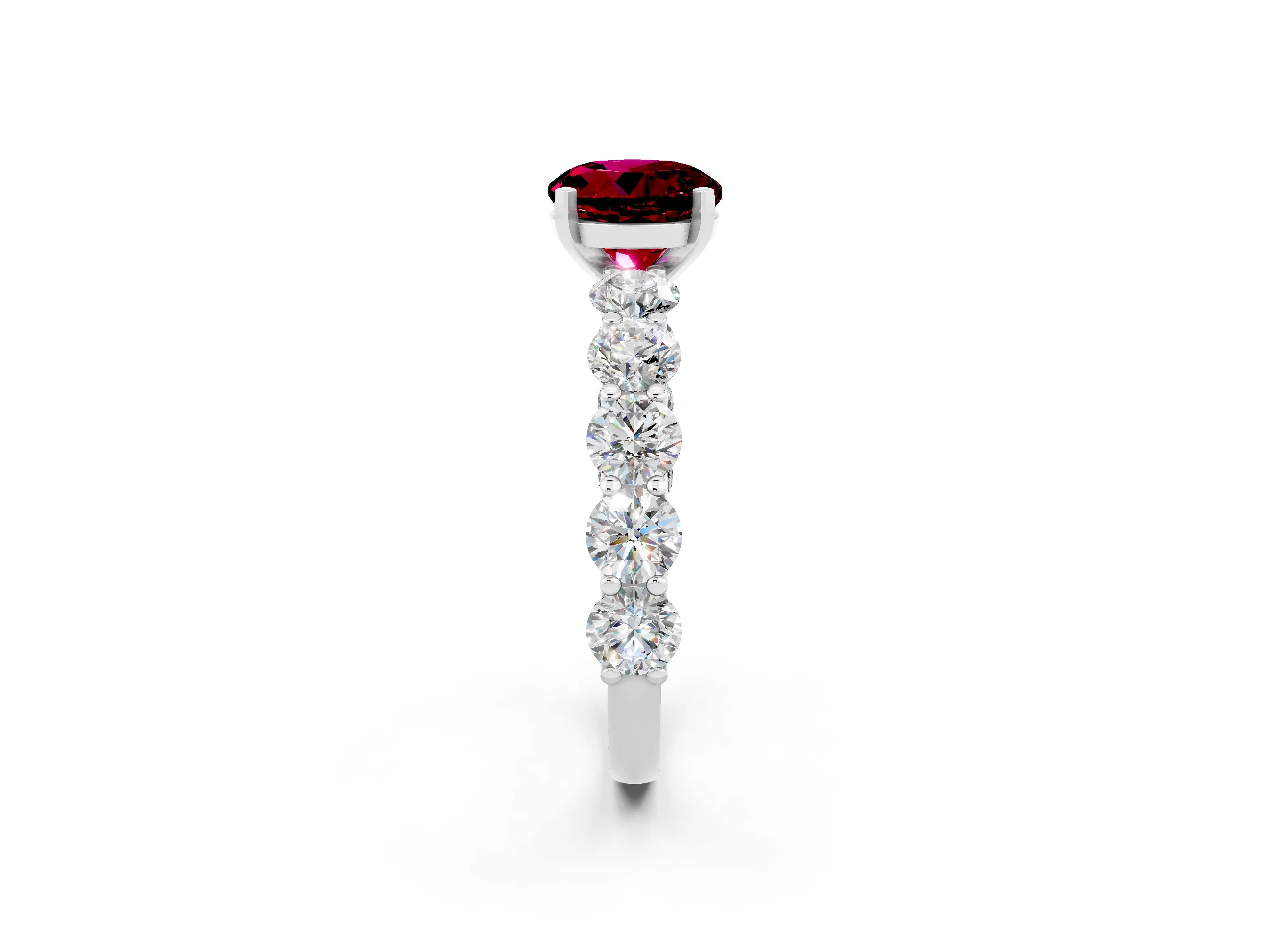 White gold Round Cut Garnet Prong Setting with Side Stones on a Pave Band_2