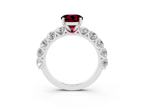White gold Round Cut Garnet Prong Setting with Side Stones on a Pave Band_3