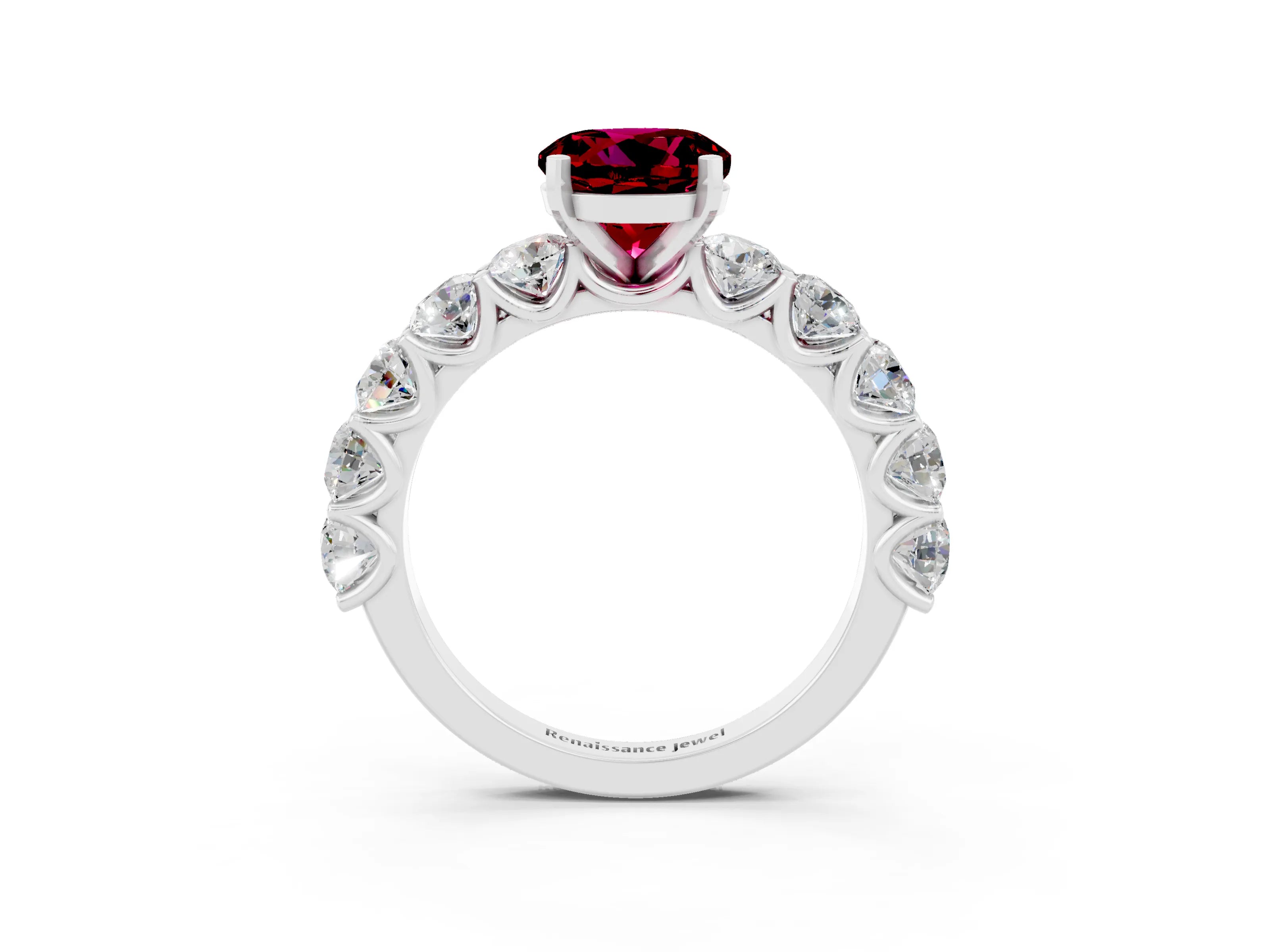 White gold Round Cut Garnet Prong Setting with Side Stones on a Pave Band_3