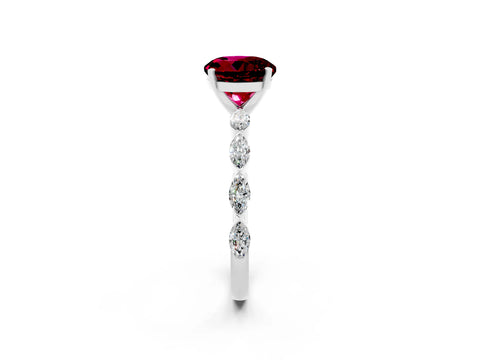 White gold Round Cut Garnet Ring with Marquise Side Stones and Prong Setting_2