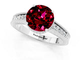White gold Round Cut Garnet Ring with Milgrain Pavé Band and Four-Prong Setting_13