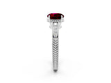 White gold Round Cut Garnet Ring with Milgrain Pavé Band and Four-Prong Setting_14