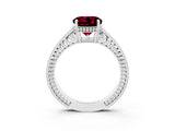 White gold Round Cut Garnet Ring with Milgrain Pavé Band and Four-Prong Setting_15