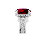 White gold Round Cut Garnet Ring with Milgrain Pavé Band and Four-Prong Setting_17